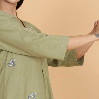 Olive green cotton flax co-ord set