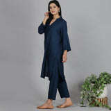 Blue Solid Viscose kurta set