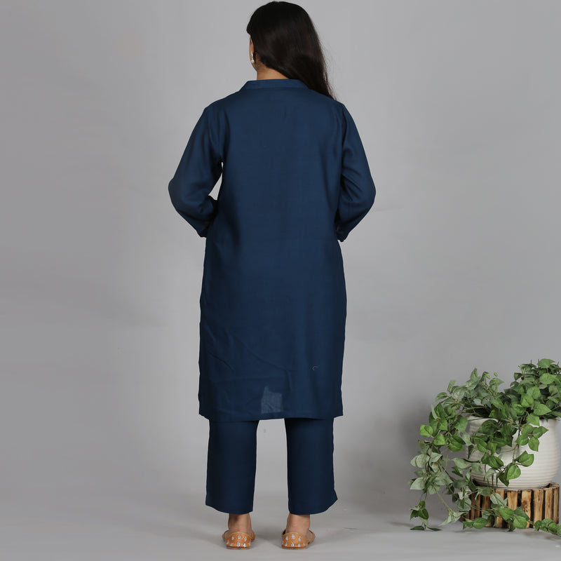 Blue Solid Viscose kurta set