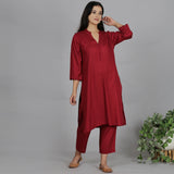 Red Solid Viscose kurta set