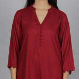 Red Solid Viscose kurta set