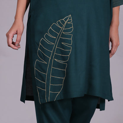 Green Embroidered Viscose cotton co-ord set