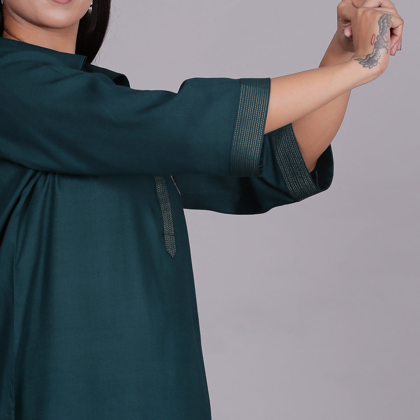 Green Embroidered Viscose cotton co-ord set