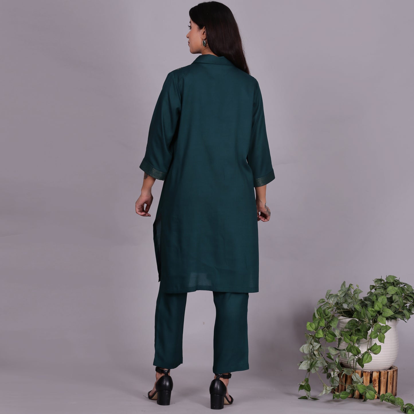 Green Embroidered Viscose cotton co-ord set