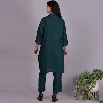 Green Embroidered Viscose cotton co-ord set