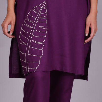 Purple Embroidered Viscose cotton co-ord set