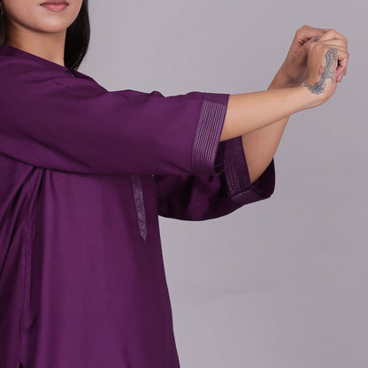 Purple Embroidered Viscose cotton co-ord set