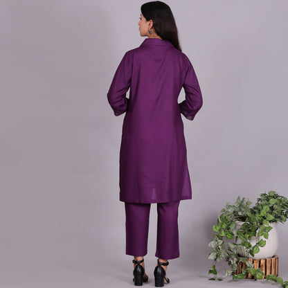 Purple Embroidered Viscose cotton co-ord set