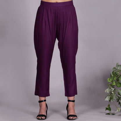 Purple Embroidered Viscose cotton co-ord set