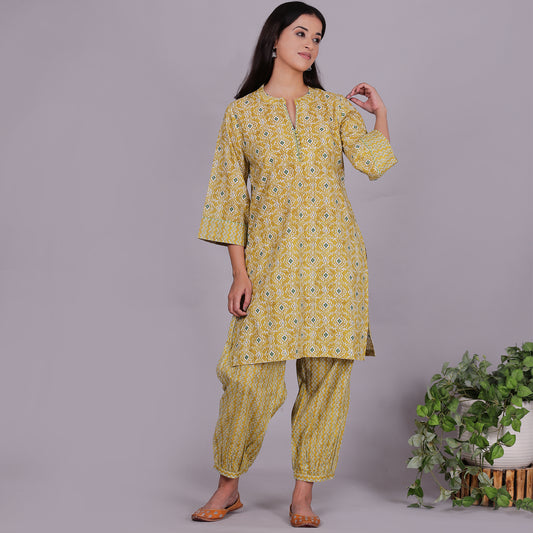 Lime ikat co-ord set with zig-zag pants