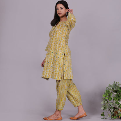 Lime ikat co-ord set with zig-zag pants