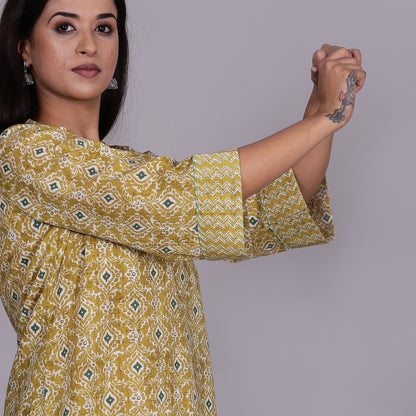 Lime ikat co-ord set with zig-zag pants