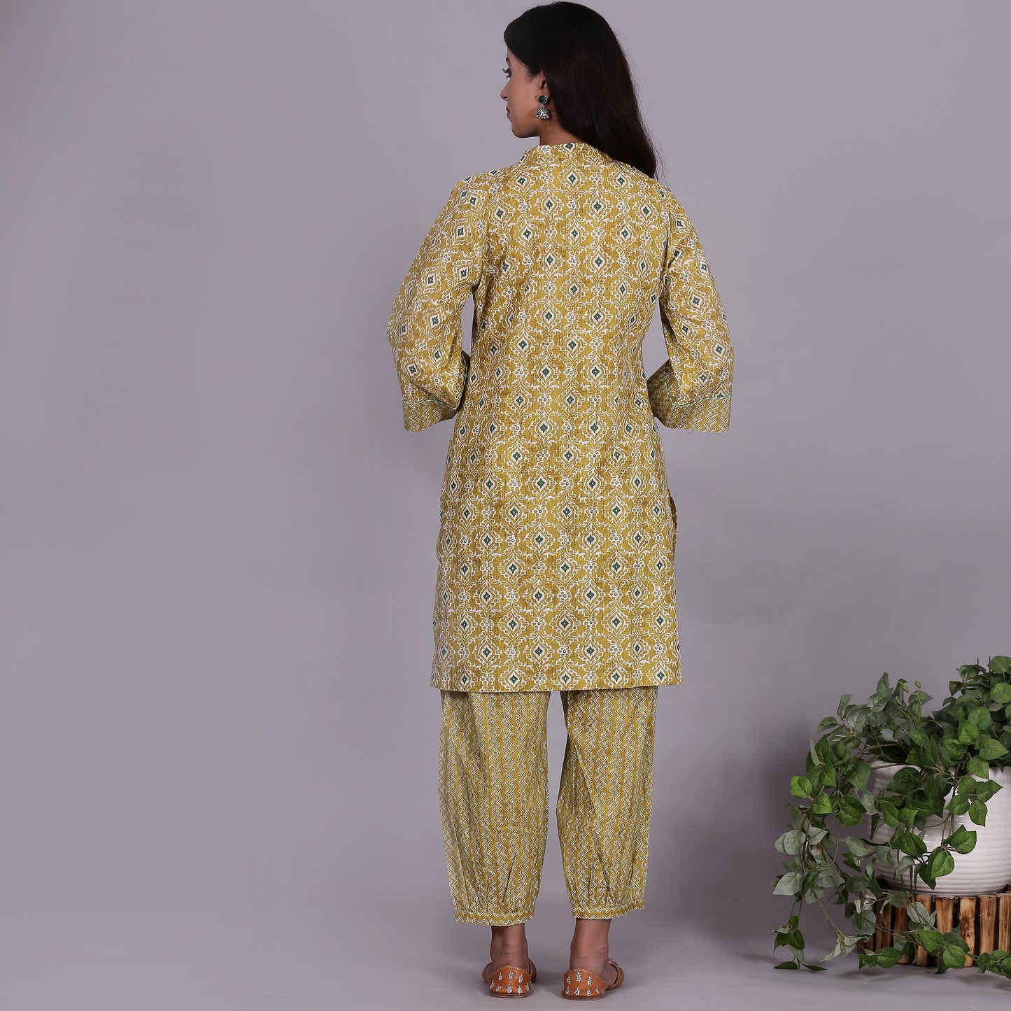 Lime ikat co-ord set with zig-zag pants
