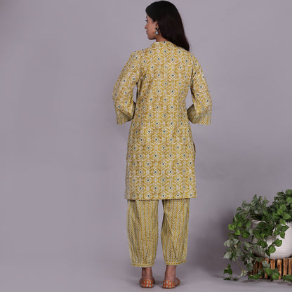 Lime ikat co-ord set with zig-zag pants