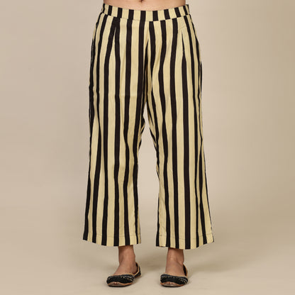 Black paisley cotton set with striped pants