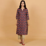 Blue printed Cotton kurta with dupatta set