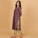 Blue printed Cotton kurta with dupatta set