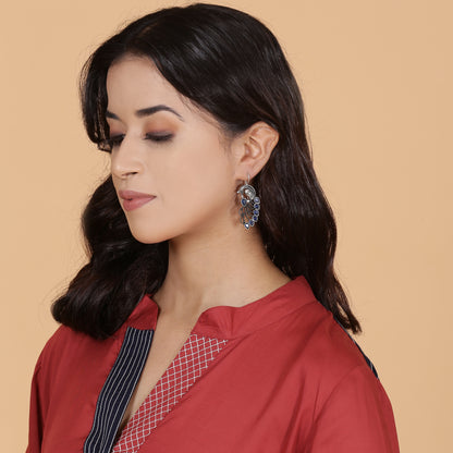 Rust solid Cotton Modal A-line kurta set with neck and detailing