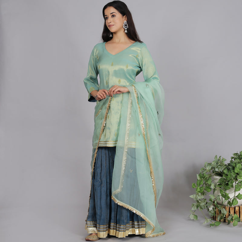 Jade & Blue metallic sharara set