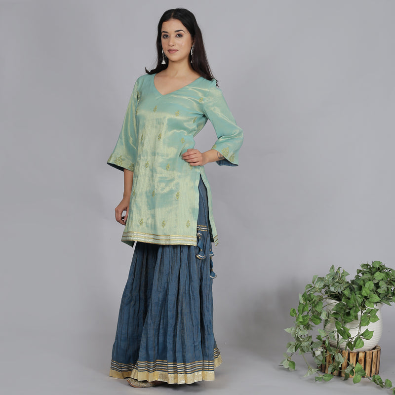 Jade & Blue metallic sharara set