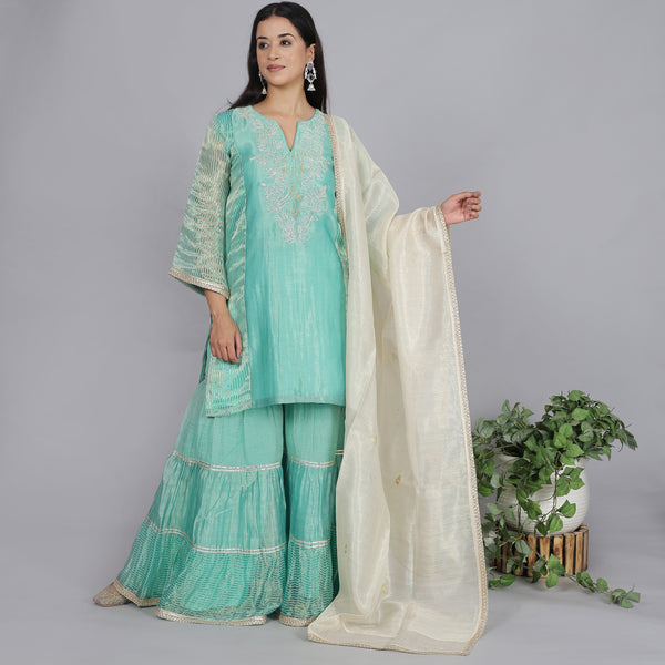 Jade Tissue silk sharara set