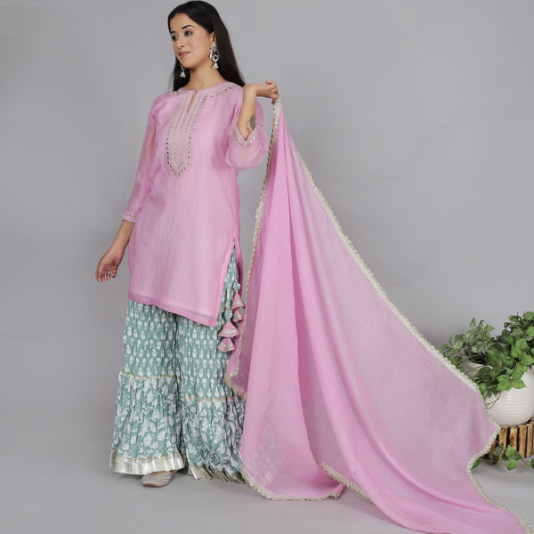 Onion pink colored chanderi sharara set