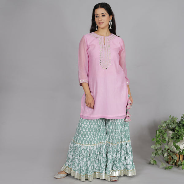 Onion pink colored chanderi sharara set