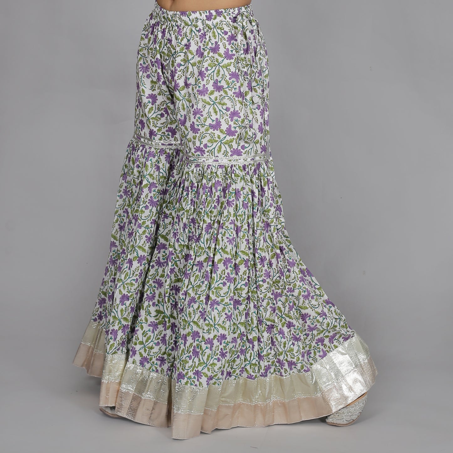 White and Violet printed sharara set