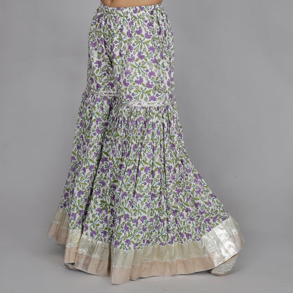 White and Violet printed sharara set