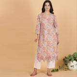 Grey printed A-line kurta set with Organza detailing