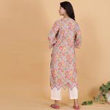 Grey printed A-line kurta set with Organza detailing