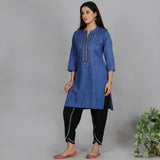 Blue solid Cotton short kurta set