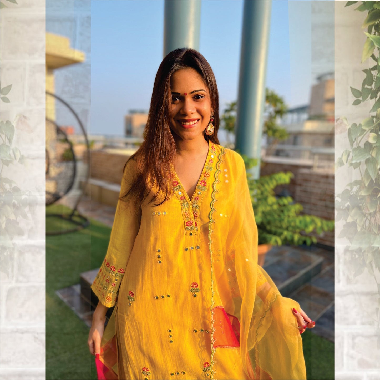 Chanderi embroidered set with organza dupatta