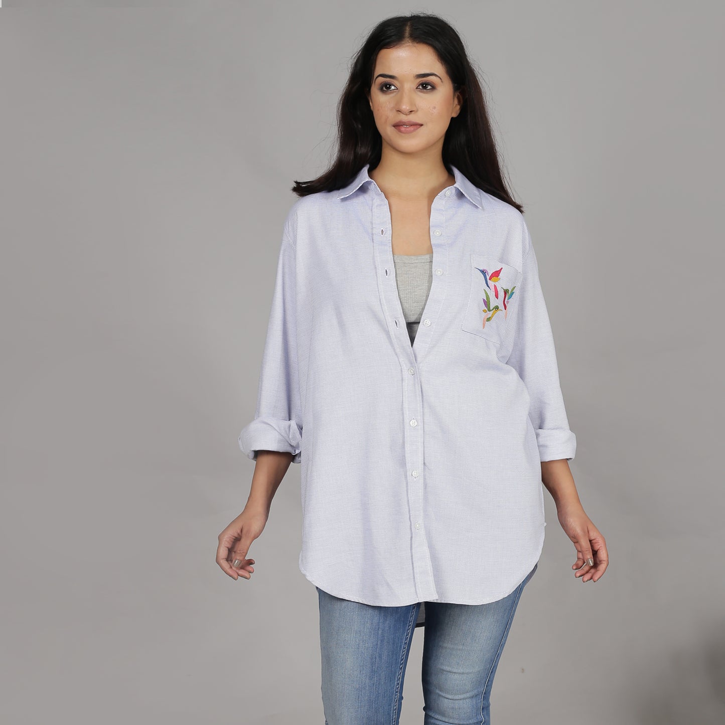 White shirt with bird Embroidery