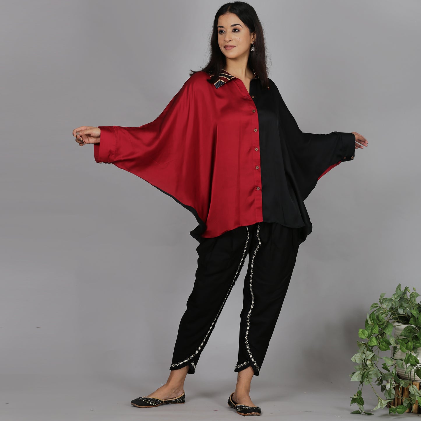 Colorblock Modal Silk kaftan top