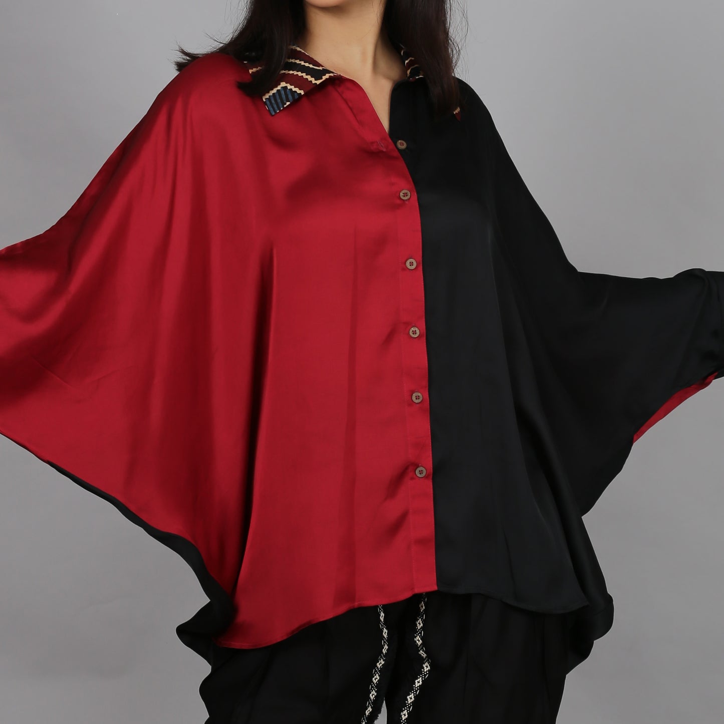 Colorblock Modal Silk kaftan top