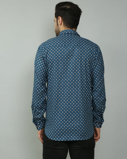 Blue Cotton printed full sleeves shirt