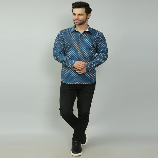 Blue Cotton printed full sleeves shirt