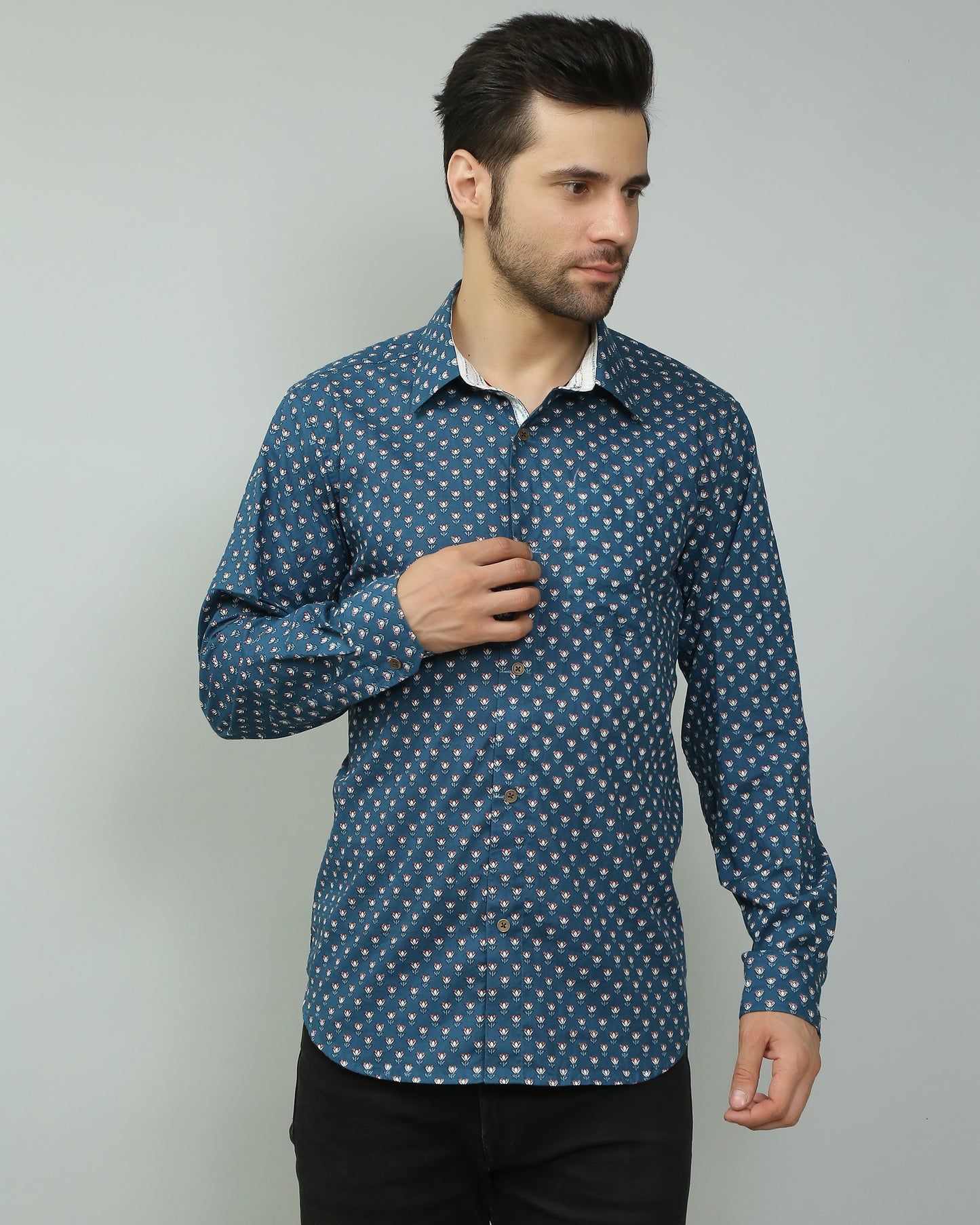 Blue Cotton printed full sleeves shirt