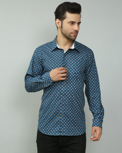 Blue Cotton printed full sleeves shirt
