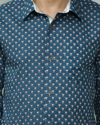 Blue Cotton printed full sleeves shirt