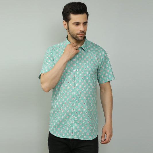 aqua Cotton printed half sleeves shirt