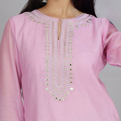 Onion pink colored chanderi sharara set