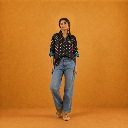 Black Bandhani Hand-Embroidered Shirt
