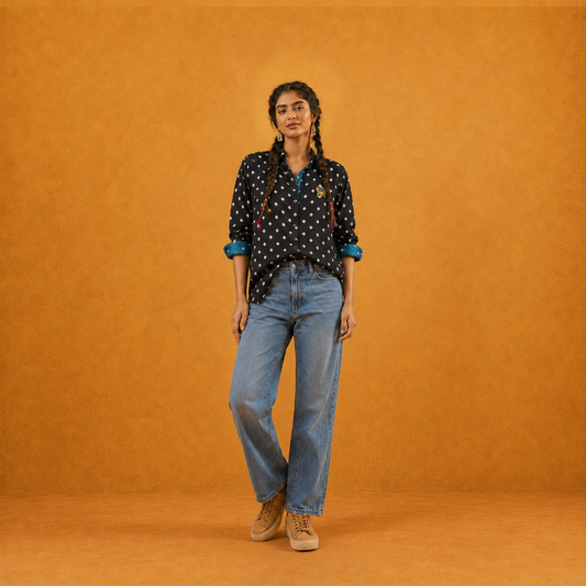 Black Bandhani Hand-Embroidered Shirt