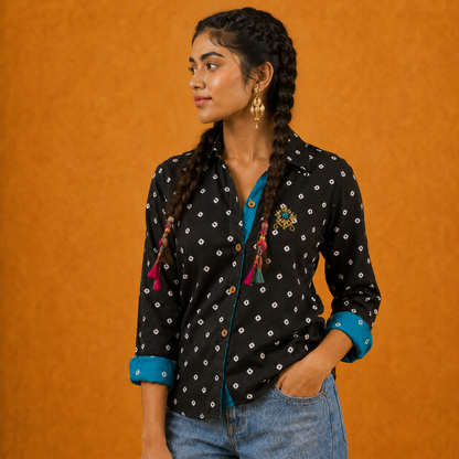 Black Bandhani Hand-Embroidered Shirt