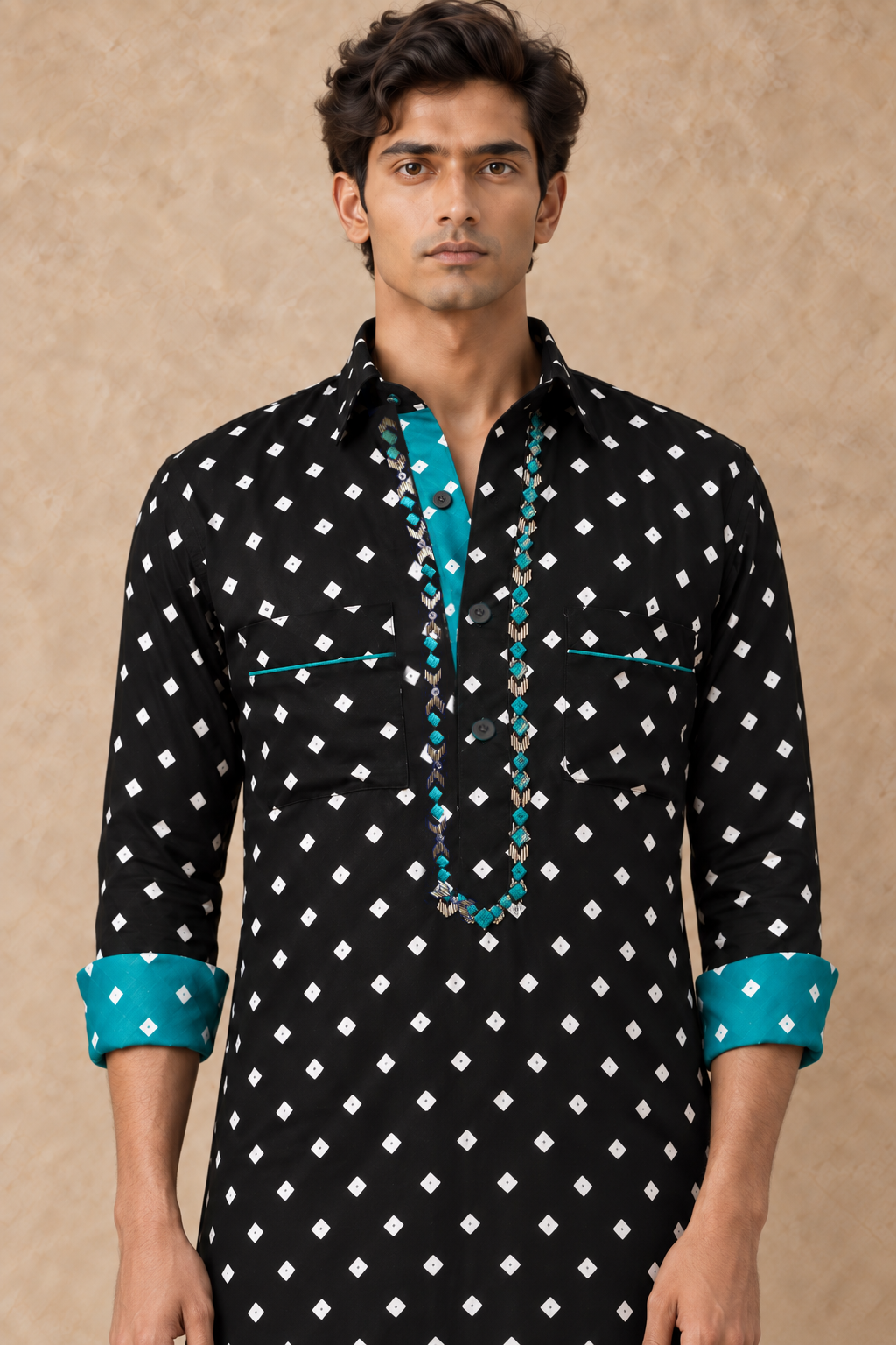 Black Bandhani Hand Embroidered Kurta