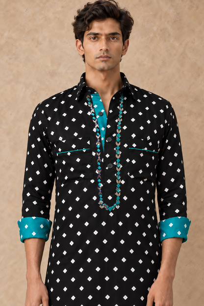 Black Bandhani Hand Embroidered Kurta