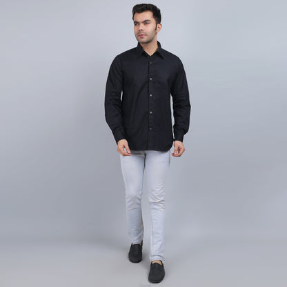 Black Cotton SOLID Full Sleeves Shirt