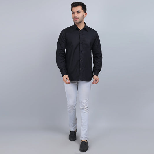 Black Cotton SOLID Full Sleeves Shirt